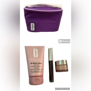Clinique Beauty Bundle with 3 full size products and purple cosmetic bag